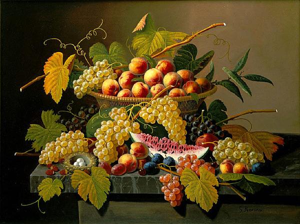 Severin Roesen Still Life with a Basket of Fruit Sweden oil painting art